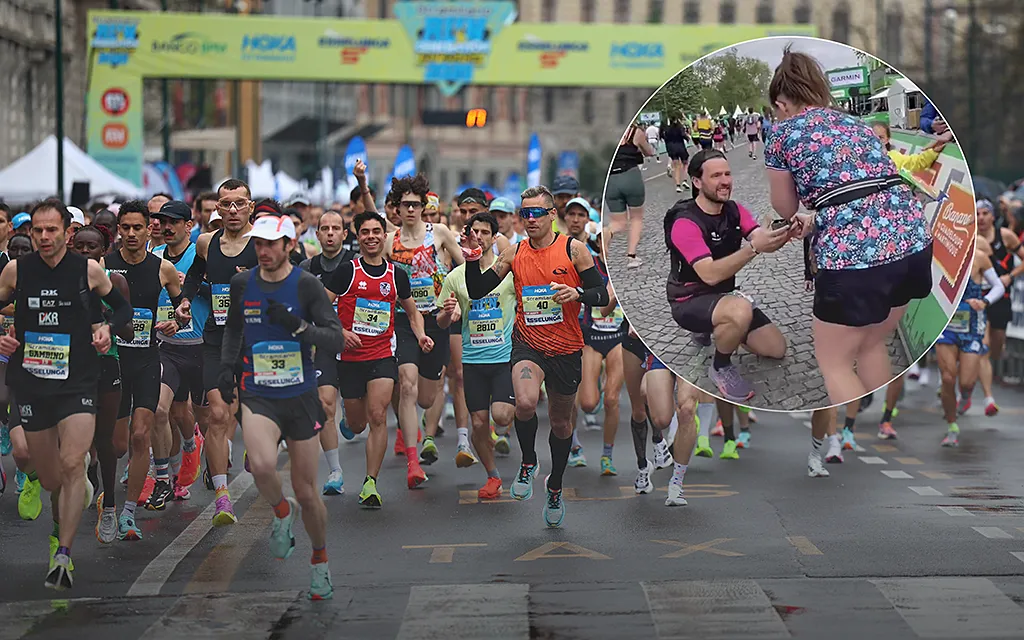 Участник марафона сделал предложение возлюбленной. Мужчине помогли их дети