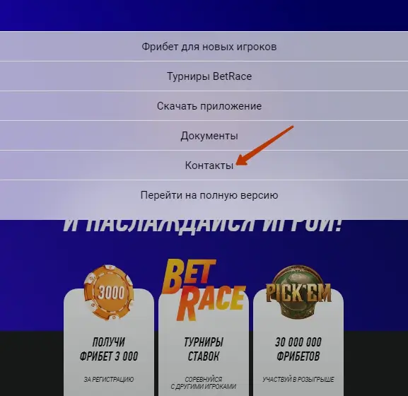 Переход в «Контакте» на мобильной версии сайта «Винлайн»