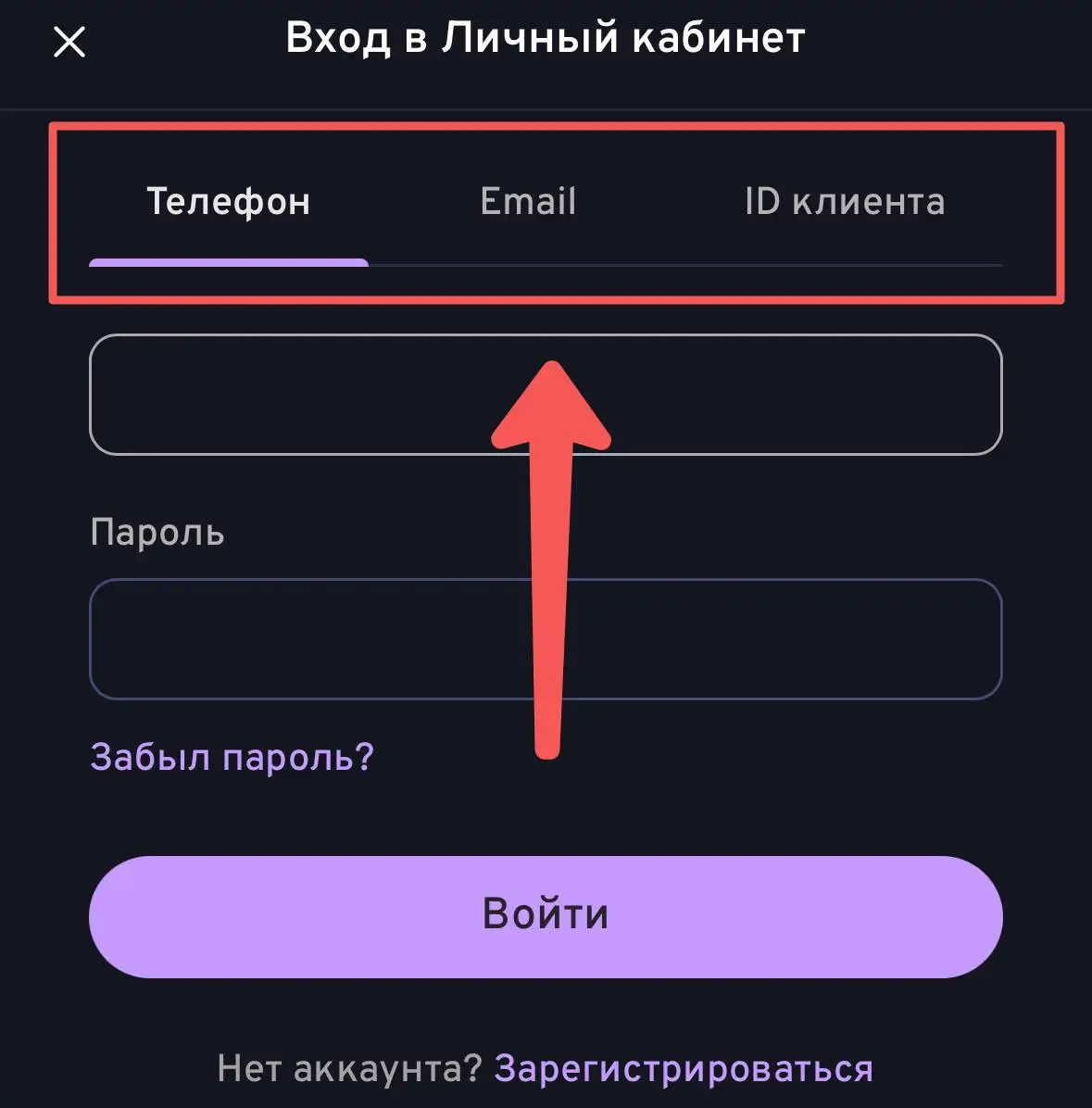 Способы входа
